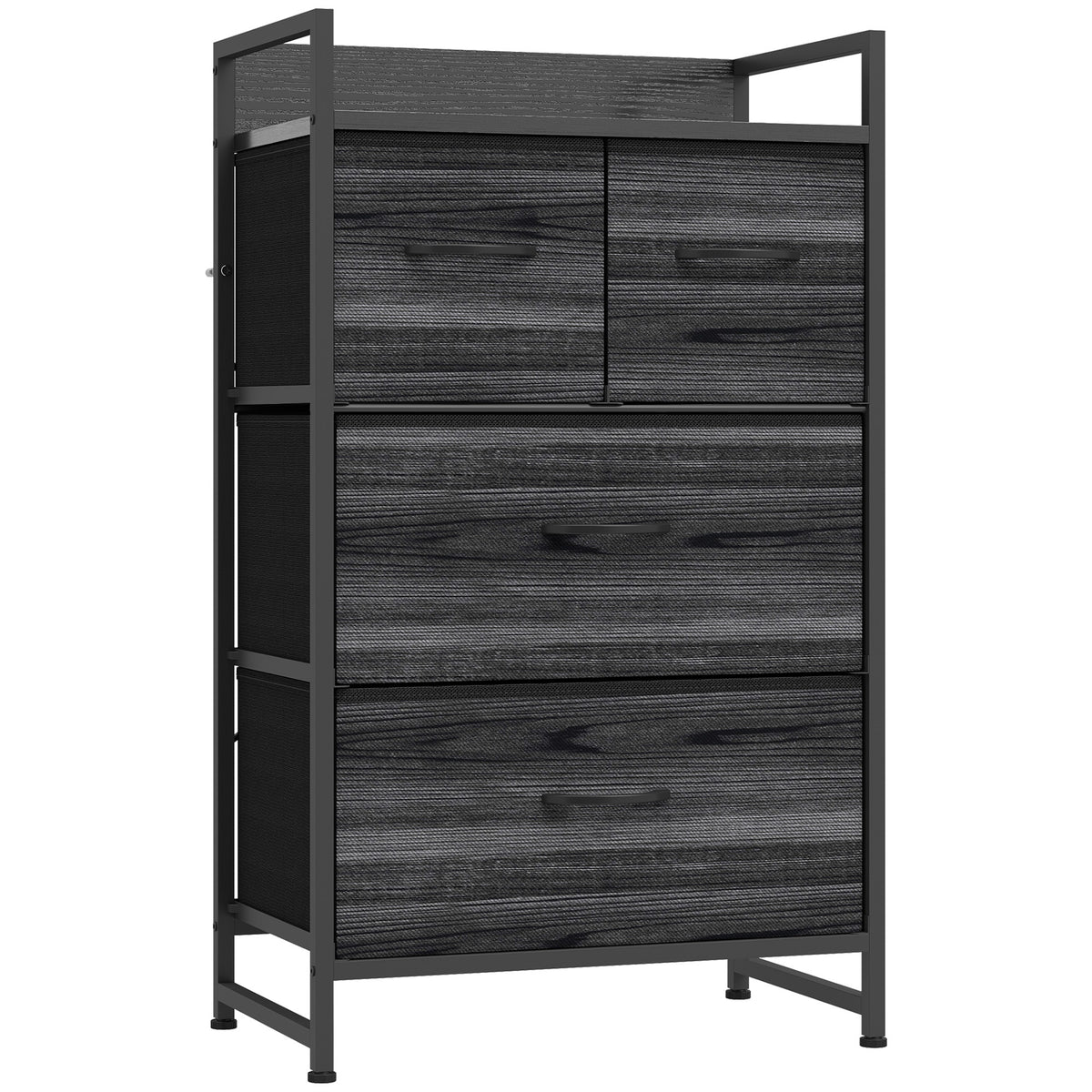 HOMCOM Rustic Chest of Four Fabric Drawers - Black Wood Effect Default Title