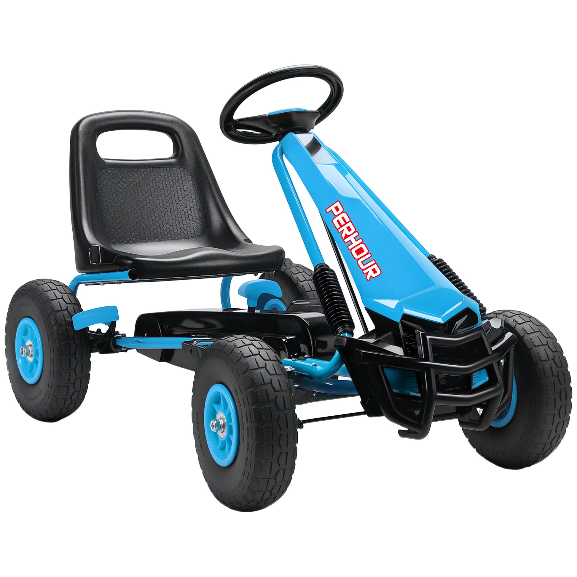 AIYAPLAY Kids Pedal Go Kart with Adjustable Seat, EVA Tyres, Manual Clutch, Brake, Go Kart for Kids 3-8 Years, Blue Default Title