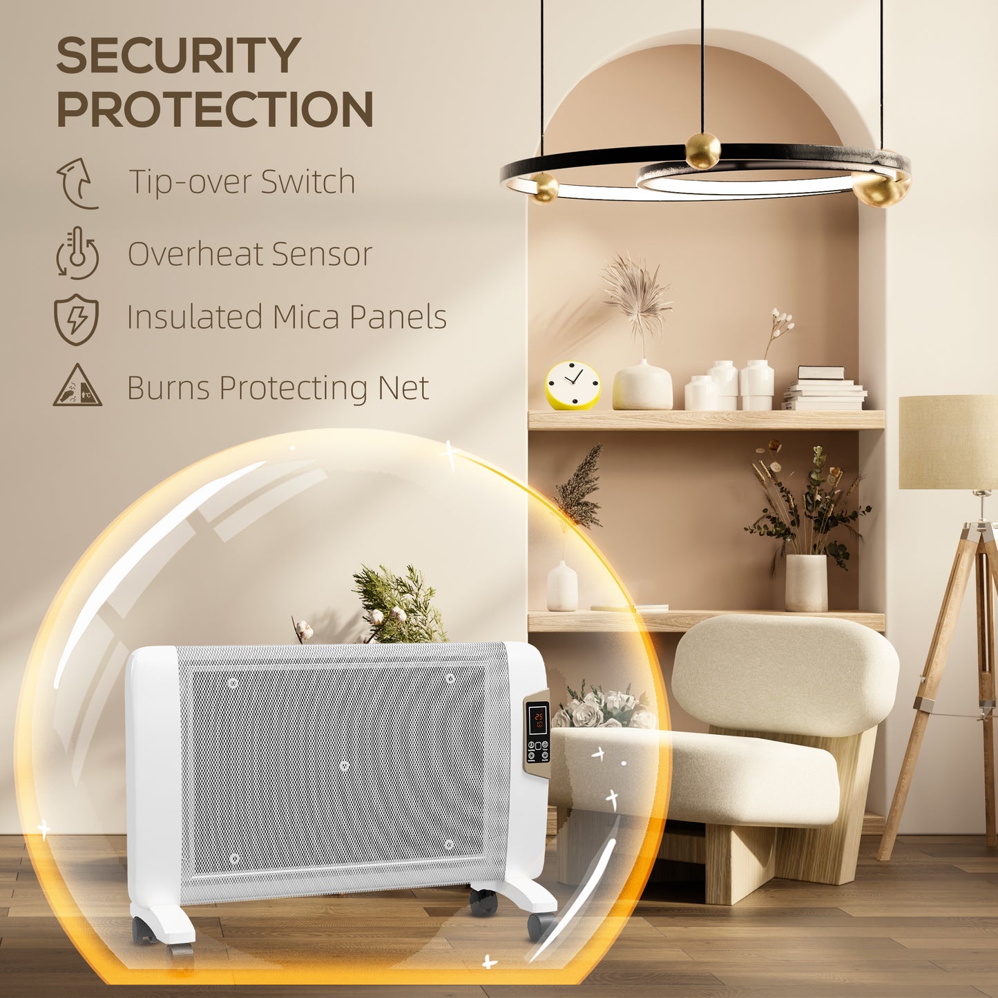HOMCOM Mica Electric Space Heater, Portable Heater for Home with 2 Heat Settings, Living Room, Study, Garage, Adjustable Temperature 18-30Â°C, 1000W/2000W, White