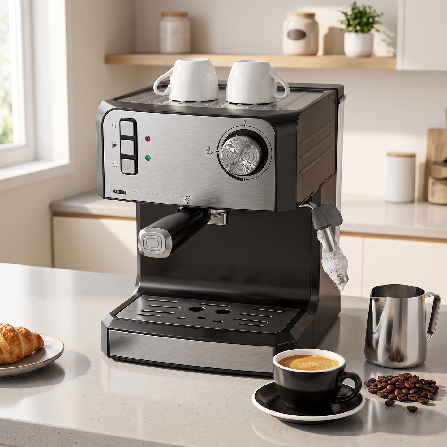 HOMCOM Espresso Machine, 20-Bar Semi Automatic Cappuccino Coffee Maker with Frother Wand, 1.6 L Water Tank, Black