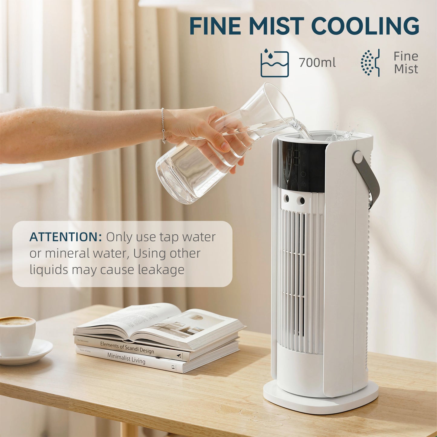 HOMCOM Tower Fan for Bedroom, 16 Inch Mist Desktop Fan with DC Motor, 3 Speeds, 90Â° Oscillation, 10H Timer, for Home Office