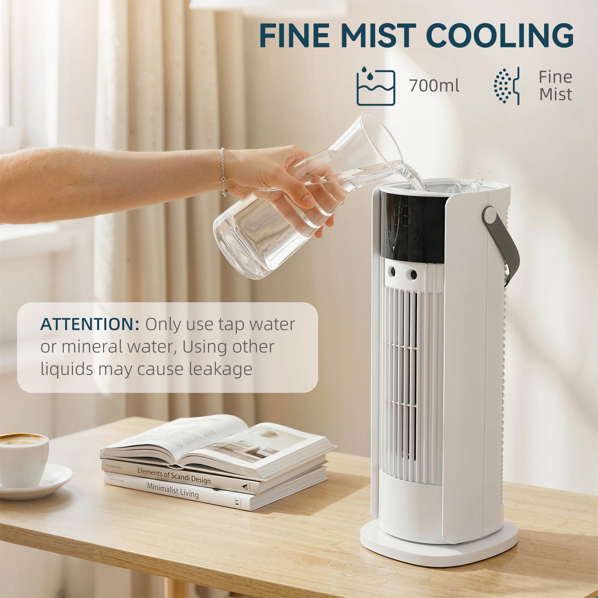 HOMCOM Tower Fan for Bedroom, 16 Inch Mist Desktop Fan with DC Motor, 3 Speeds, 90Â° Oscillation, 10H Timer, for Home Office