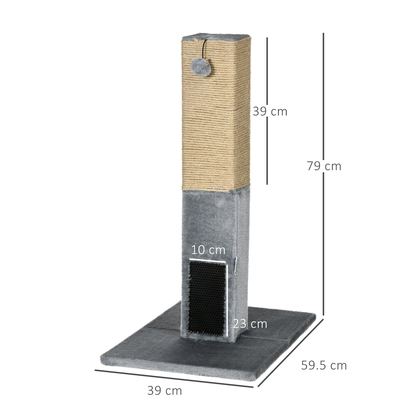PawHut Cat Tree Scratching Post for Indoor Cats 79cm Jute Scratcher Climber w/ Carpet Base Dangling Toy â€“ Grey