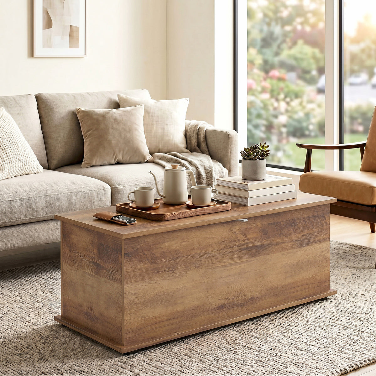 HOMCOM Storage Chest, Large 113L Blanket Box, Shoe Bench with Safety Hinged Lid, Storage Trunk, Bed End Bench for Bedroom, Hallway, Living room, Playroom, 100 x 40 x 40cm, Brown Wood Grain