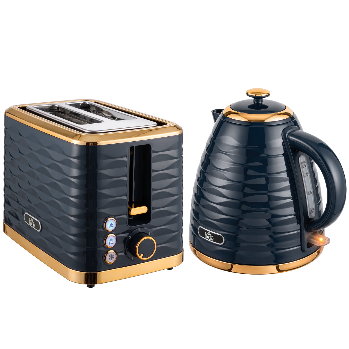 HOMCOM Kettle and Toaster Sets, 3000W 1.7L Rapid Boil Kettle & 2 Slice Toaster with 7 Browning Controls, Defrost, Dark Blue