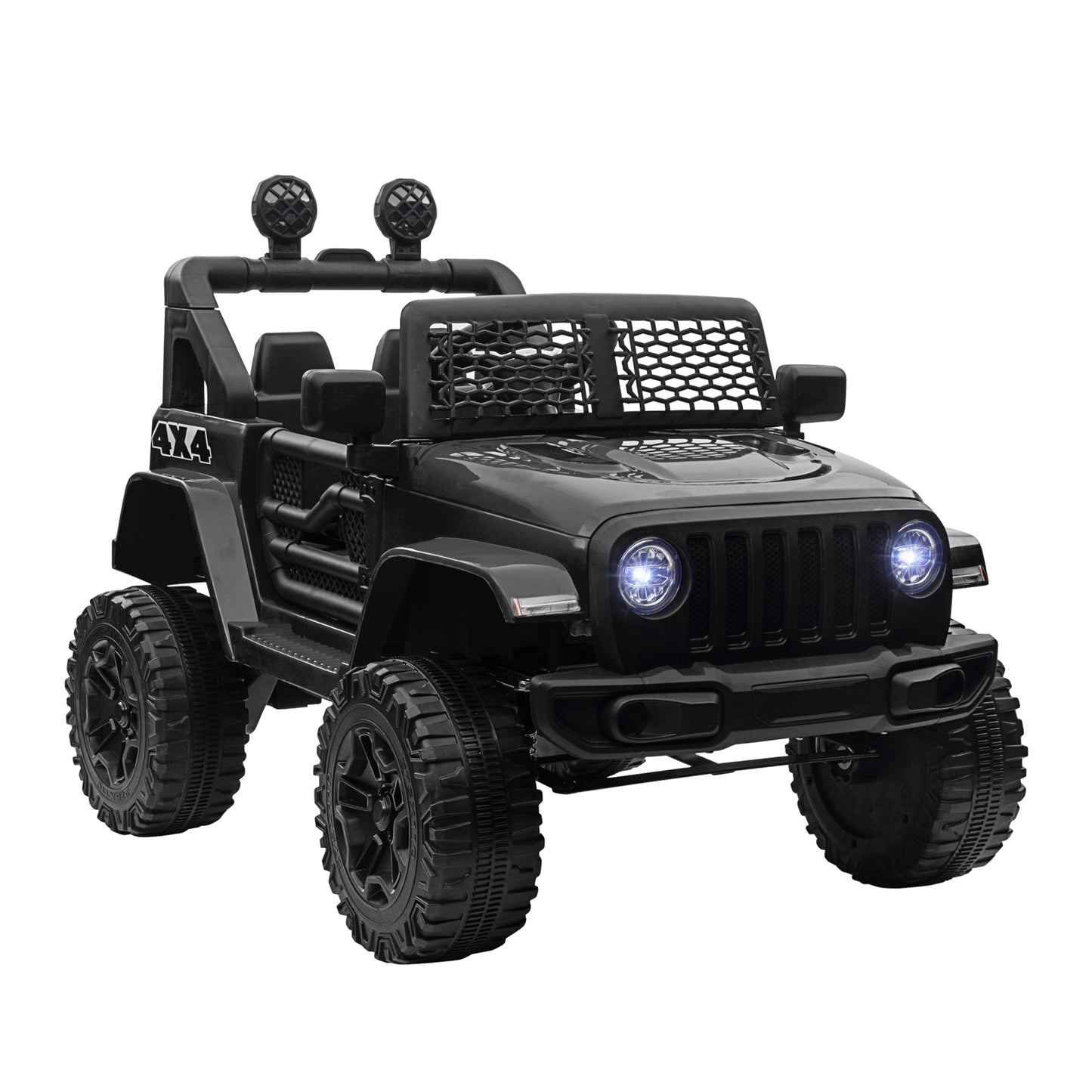 HOMCOM Kids Ride On Car, 12V Electric Cars for Kids with Parental Remote Control, 2 Motors, 4-Wheel Suspension, LED Lights, Horn, 3-5km/h, Battery Powered Ride On Toy for 3-6 Years Old Black