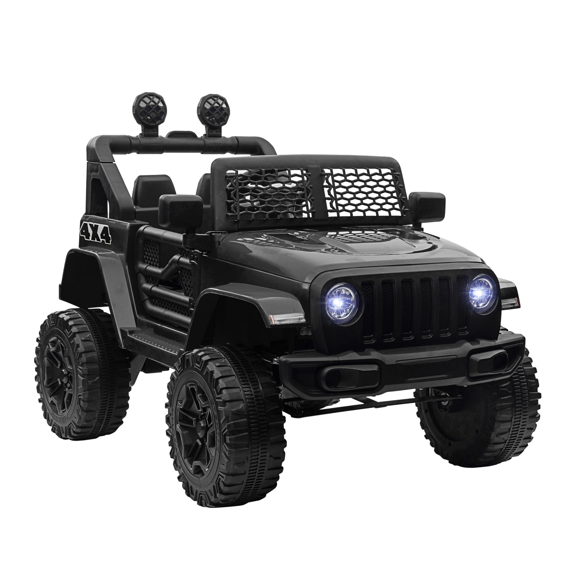 HOMCOM Kids Ride On Car, 12V Electric Cars for Kids with Parental Remote Control, 2 Motors, 4-Wheel Suspension, LED Lights, Horn, 3-5km/h, Battery Powered Ride On Toy for 3-6 Years Old Black
