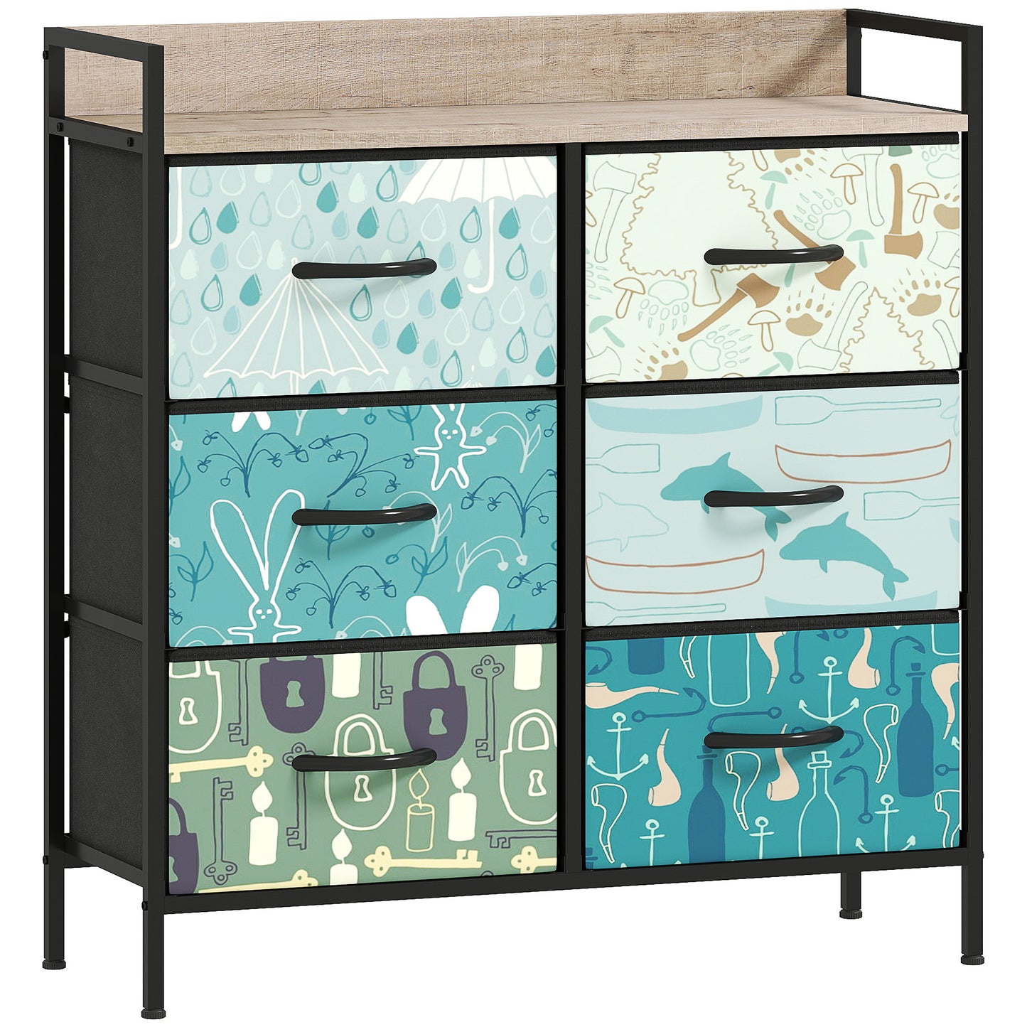 HOMCOM 6-Drawer Chest of Drawers - Blue