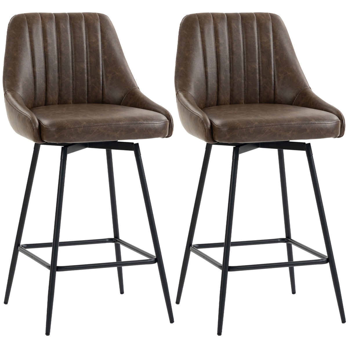 HOMCOM Bar Stools Set of 2, Swivel Counter Height Barstools with PU Leather, for Kitchen Island, Dining Room, Dark Brown Default Title