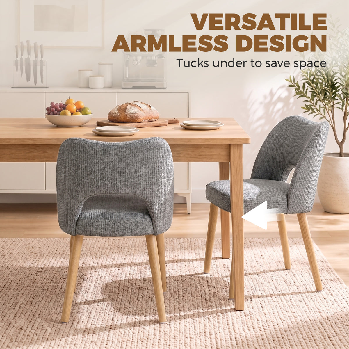 HOMCOM Dining Chairs Set Upholstered Kitchen Chenille Tool Free Assembly Rubberwood Legs, Grey