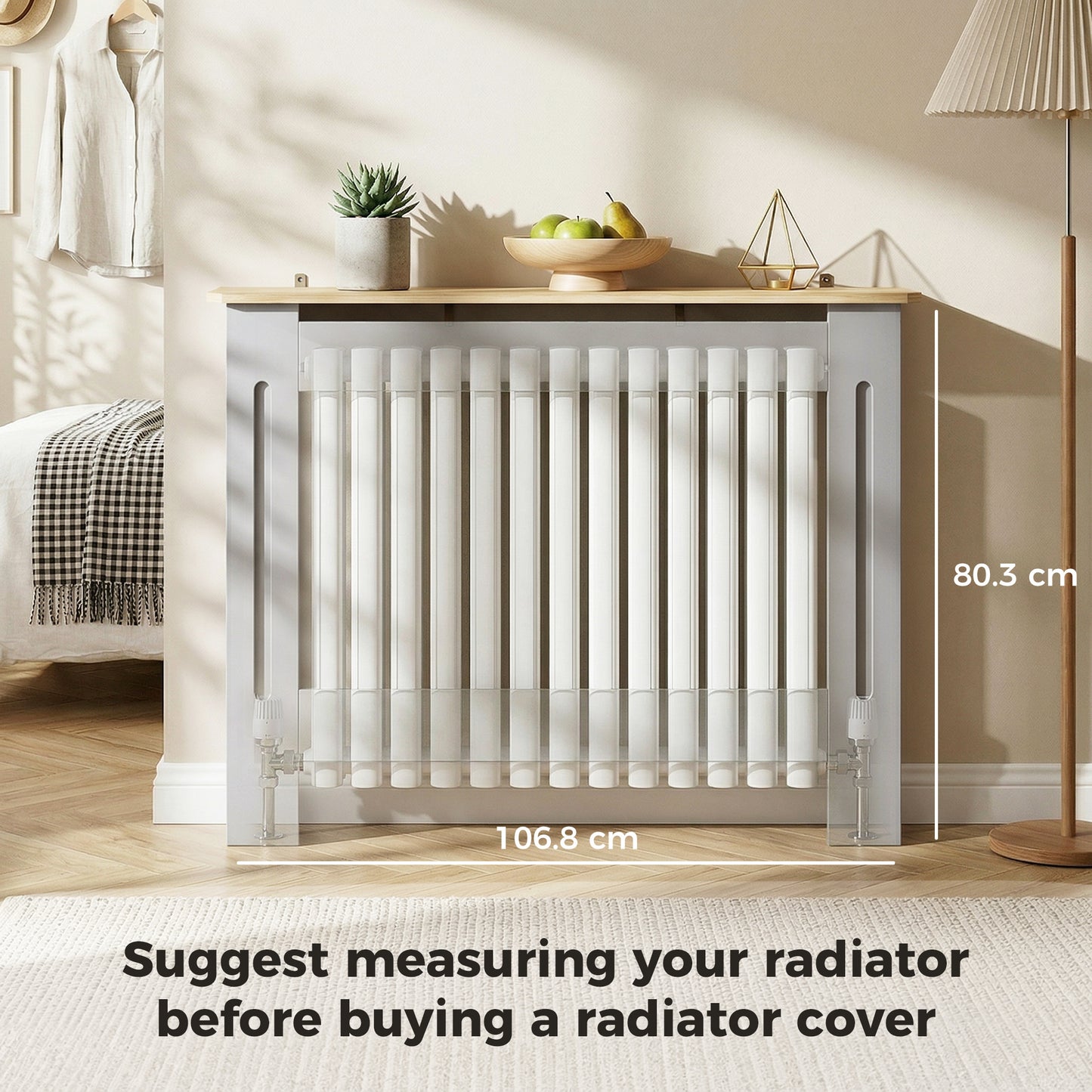 HOMCOM Slatted Radiator Cover, Painted Cabinet with Line Grill Design, 112L Ã— 19W Ã— 81H cm, Grey