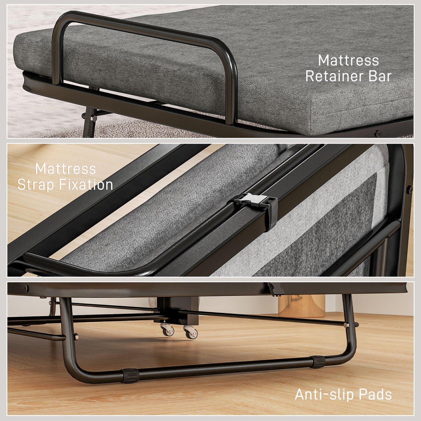 HOMCOM Single Temporary Folding Bed - Grey