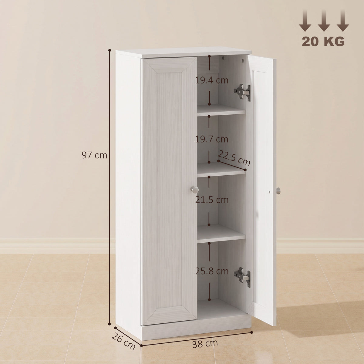HOMCOM Narrow Bathroom Cabinet, Slim Storage Cabinet with 2 Doors & 4 Tiers, Freestanding Narrow Cupboard