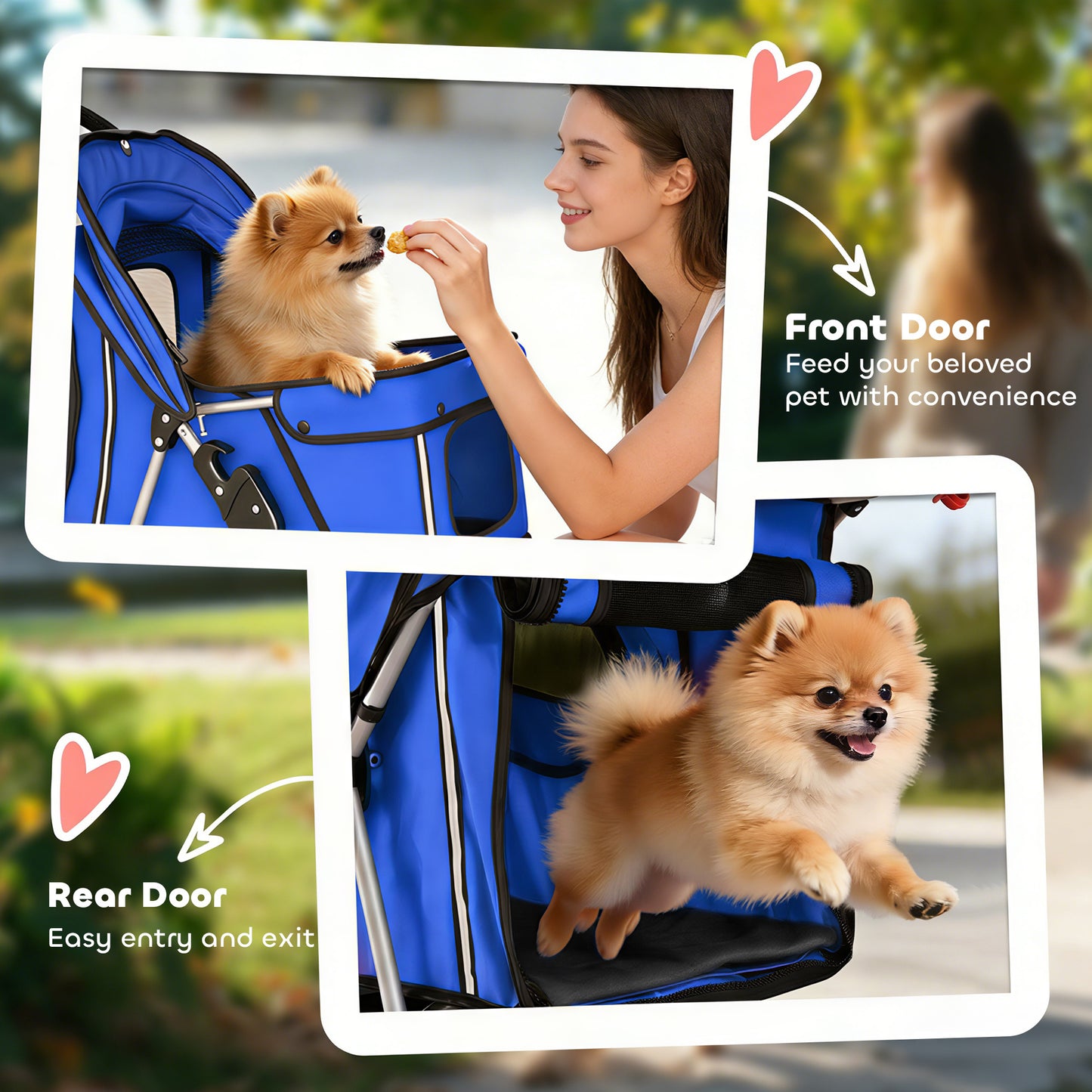 PawHut Dog Pram, Pet Stroller with Reflective Strips, Foldable Cat Stroller with 360Â° Swivel Wheels, Blue