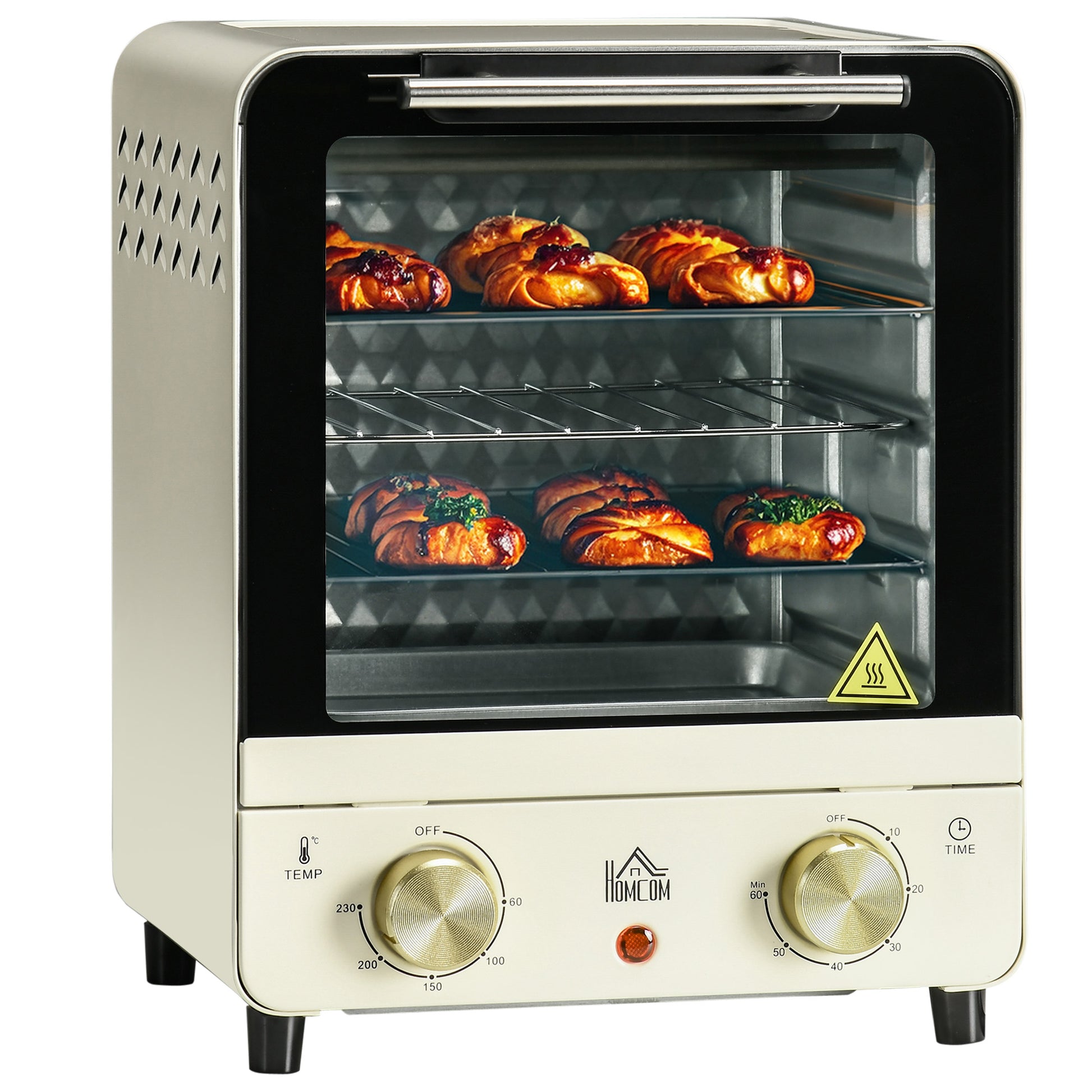 HOMCOM Mini Oven, 15 Litres Electric Oven and Grill with 60-230â„ƒ Adjustable Temperature, 60 Minute Timer, Include Baking Tray, Wire Rack and Crumb Tray, 1000W, Cream White