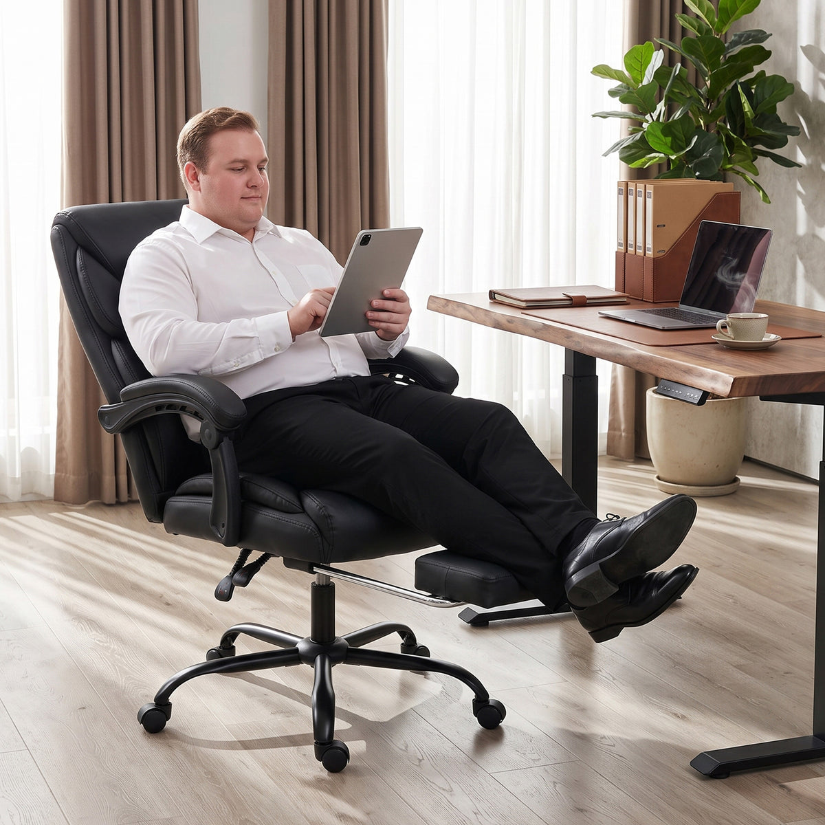 HOMCOM Executive Office Chair, 180kg Big and Tall PU Desk Chair with Linked Armrests, Pocket Spring Cushion, Adjustable Height, Rocking Function, 165Â° Reclining Backrest, Footrest, PU Casters, Black