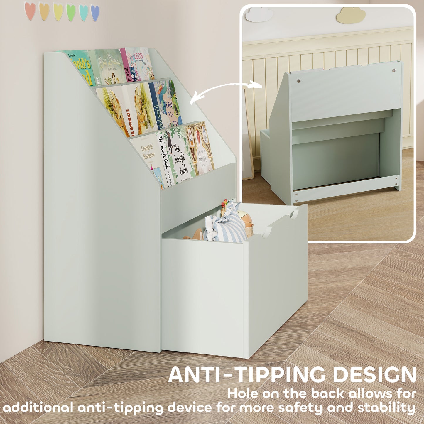 AIYAPLAY Bookcase for Kids with Shelves, Drawer, Bookcase for Bedroom, Playroom, Green