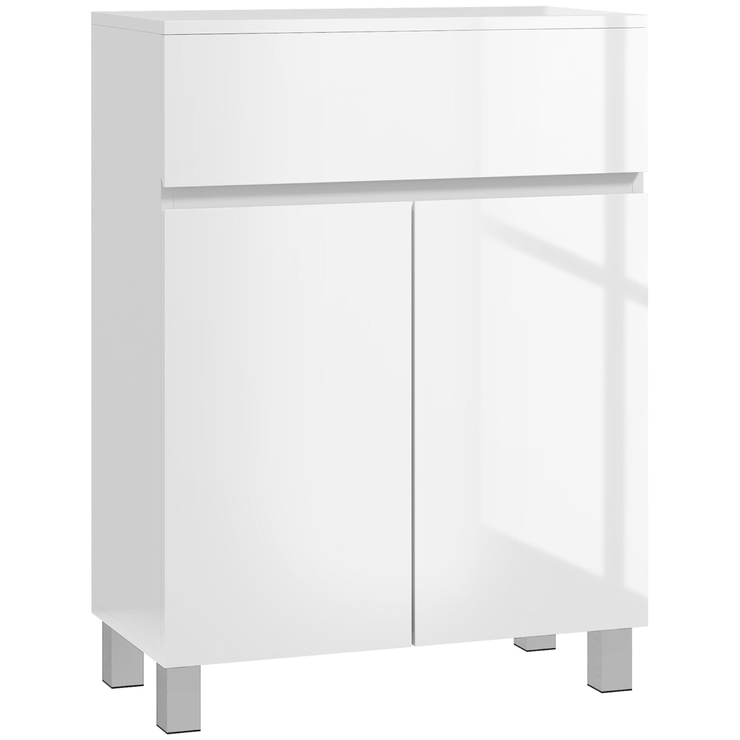 kleankin Freestanding Bathroom Cabinet, High Gloss Storage Cabinet with Doors and Adjustable Shelf, 60 x 30 x 80 cm, White Default Title