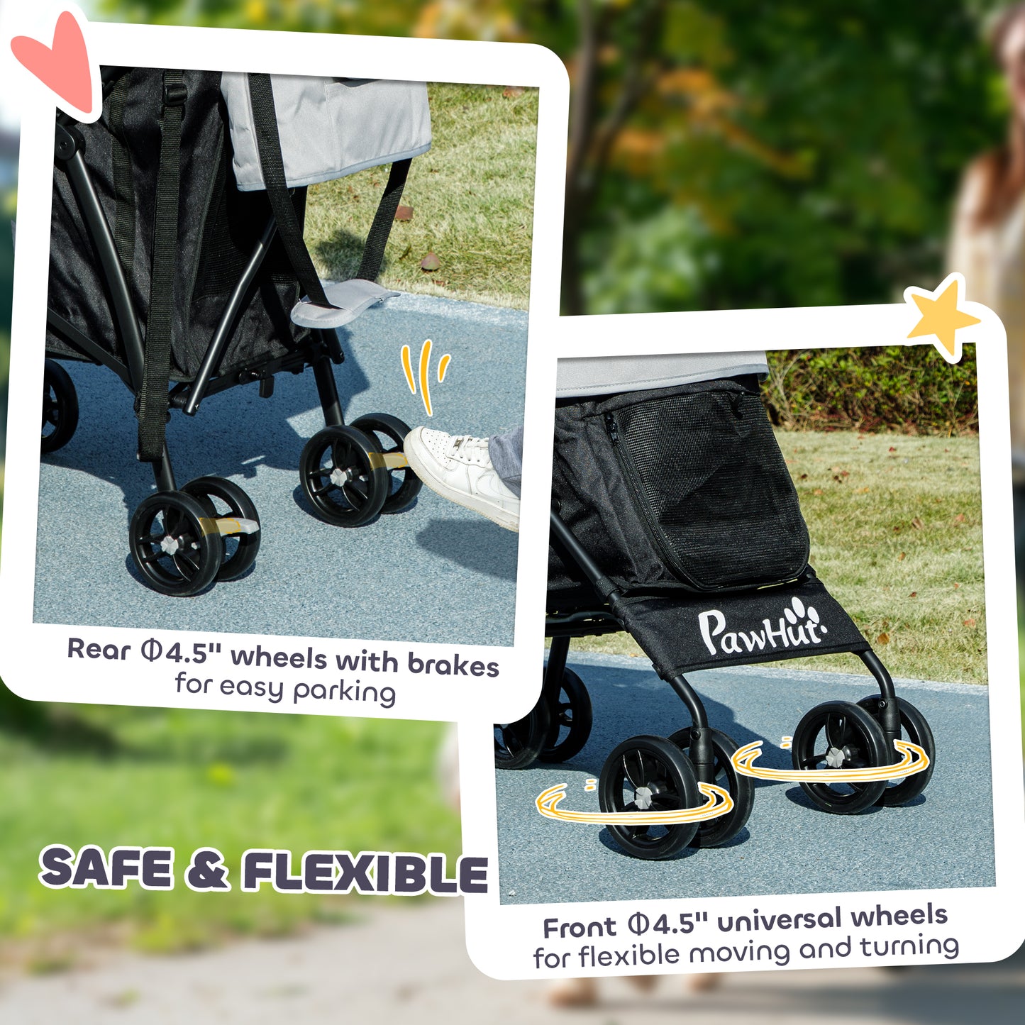 PawHut Foldable Dog Stroller, Lightweight Dog Pram w/ Shoulder Strap, Storage Bag, Cup Holder, Light Grey