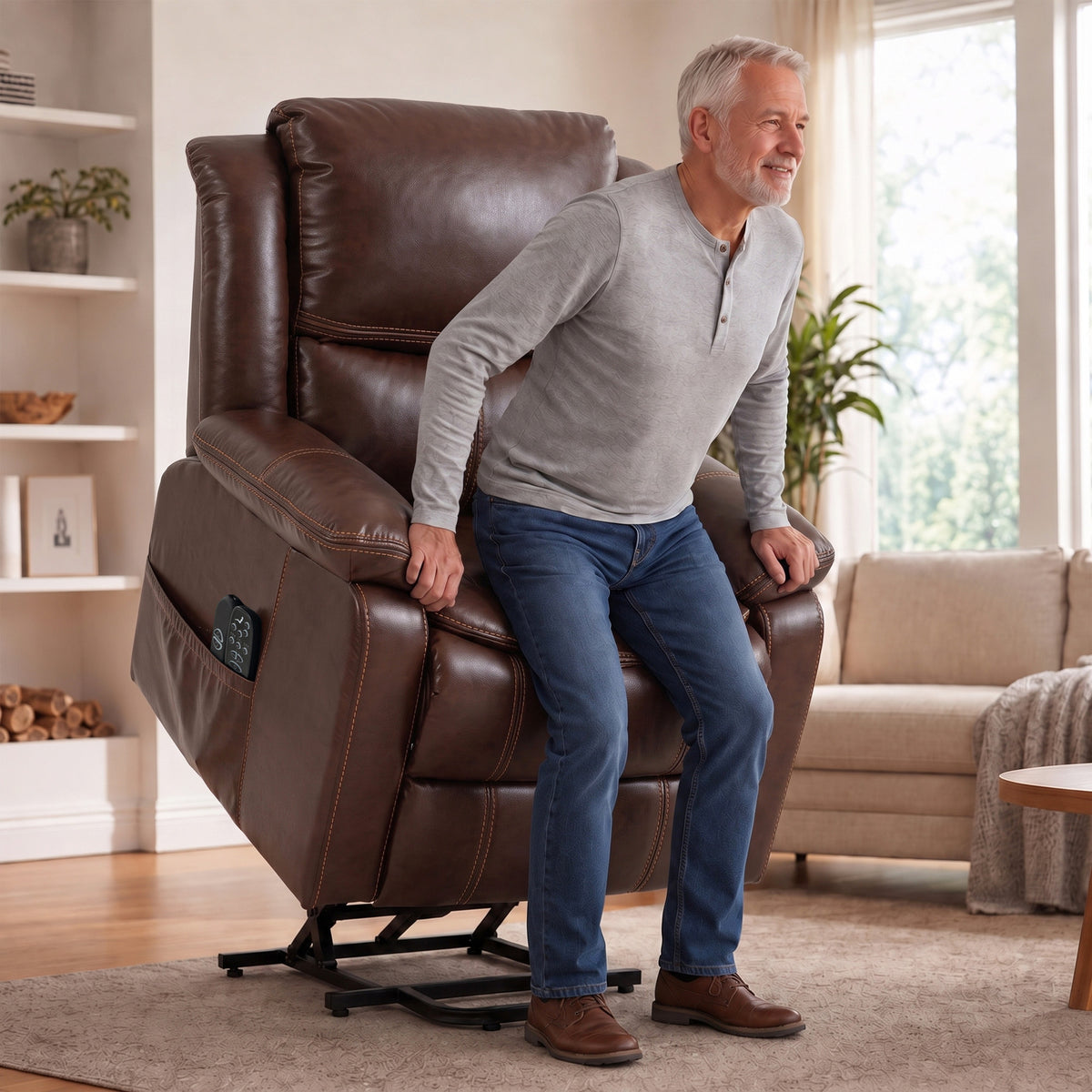 HOMCOM Riser Recliner Chair with Massage and Heat, PU Leather Power Electric Lift Armchair for Elderly, Brown