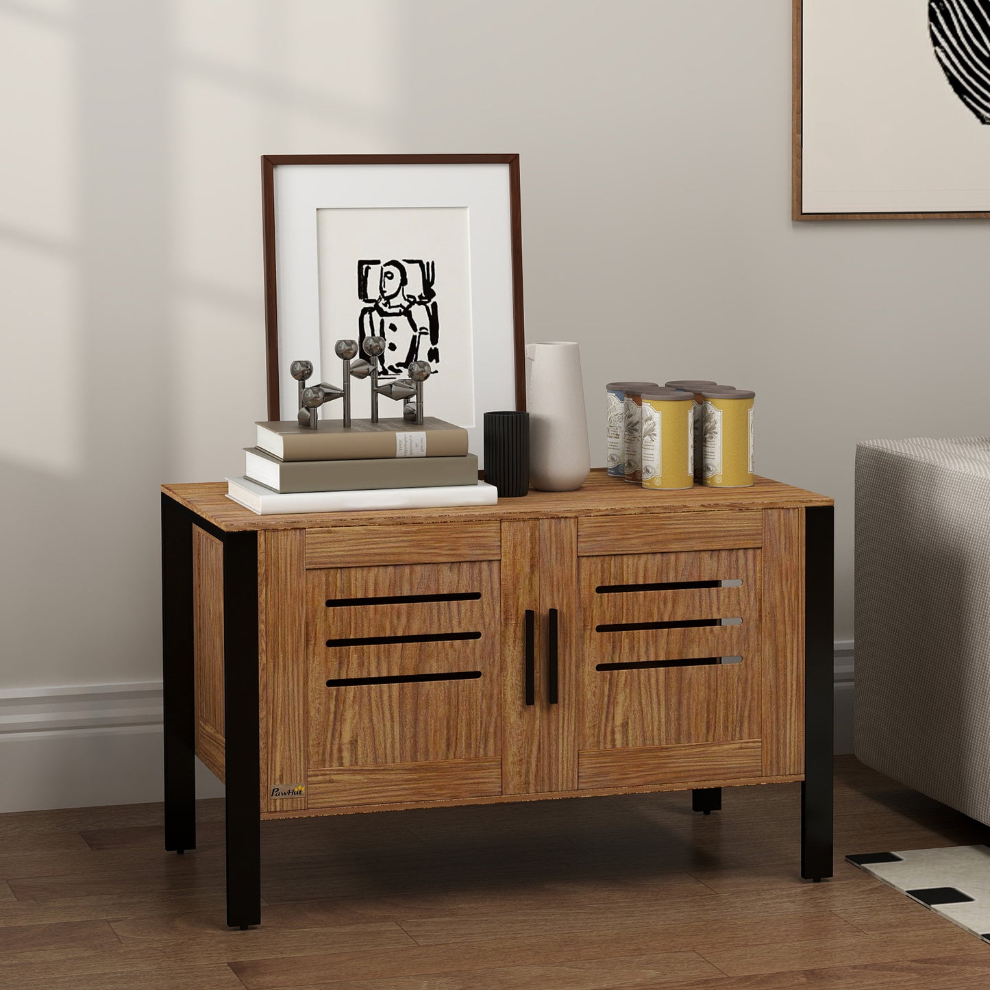 PawHut Cat Litter Box Enclosure with Tall Legs, Scratching Board, Double Doors, Ventilation Holes, 80 x 45 x 50 cm, Dark Brown