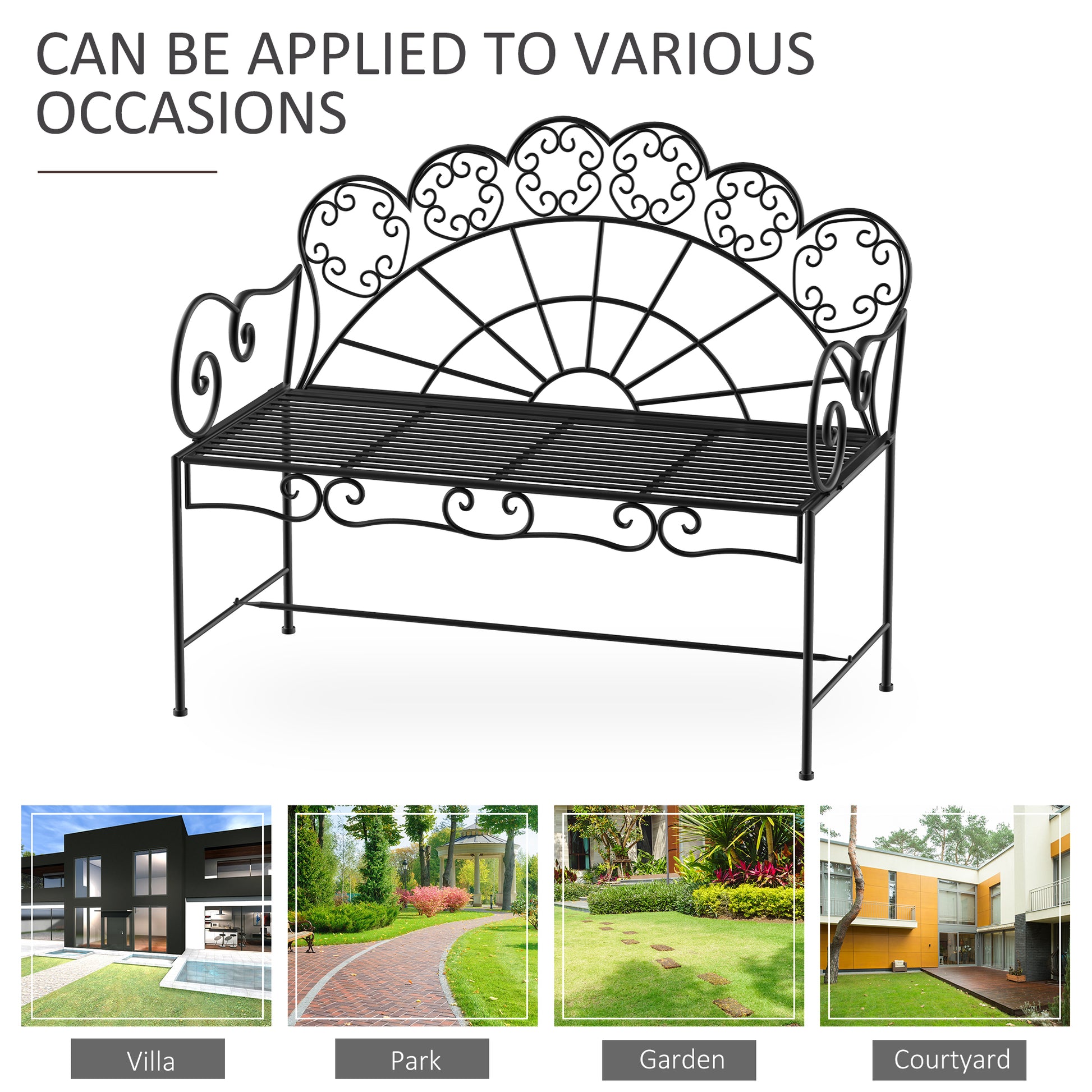  this garden bench seat is stable and weather resistant for years of good use</li><li>Easy to clean: Low maintenance and easy to wipe clean with a damp cloth. The metal bench is good for draining on rainy days</li><li>Overall dimension: 107W x 55.5D x 92H cm. Seat size: 103.5L x 48.5W cm. Seat to floor height: 43.5 cm. Maximum load: 200 kg. Assembly required</li></ul>