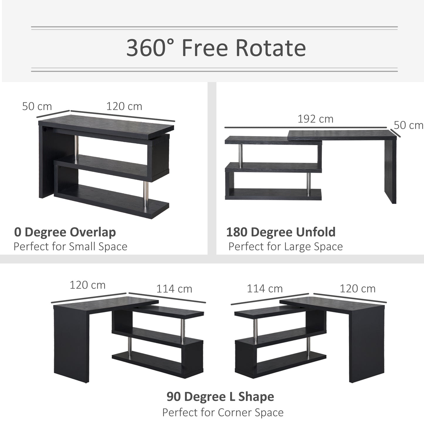 HOMCOM L Shaped Desk with 360Â° Rotating Storage Shelves, Corner Computer Desk, Space Saving Study Table for Home Office, Black