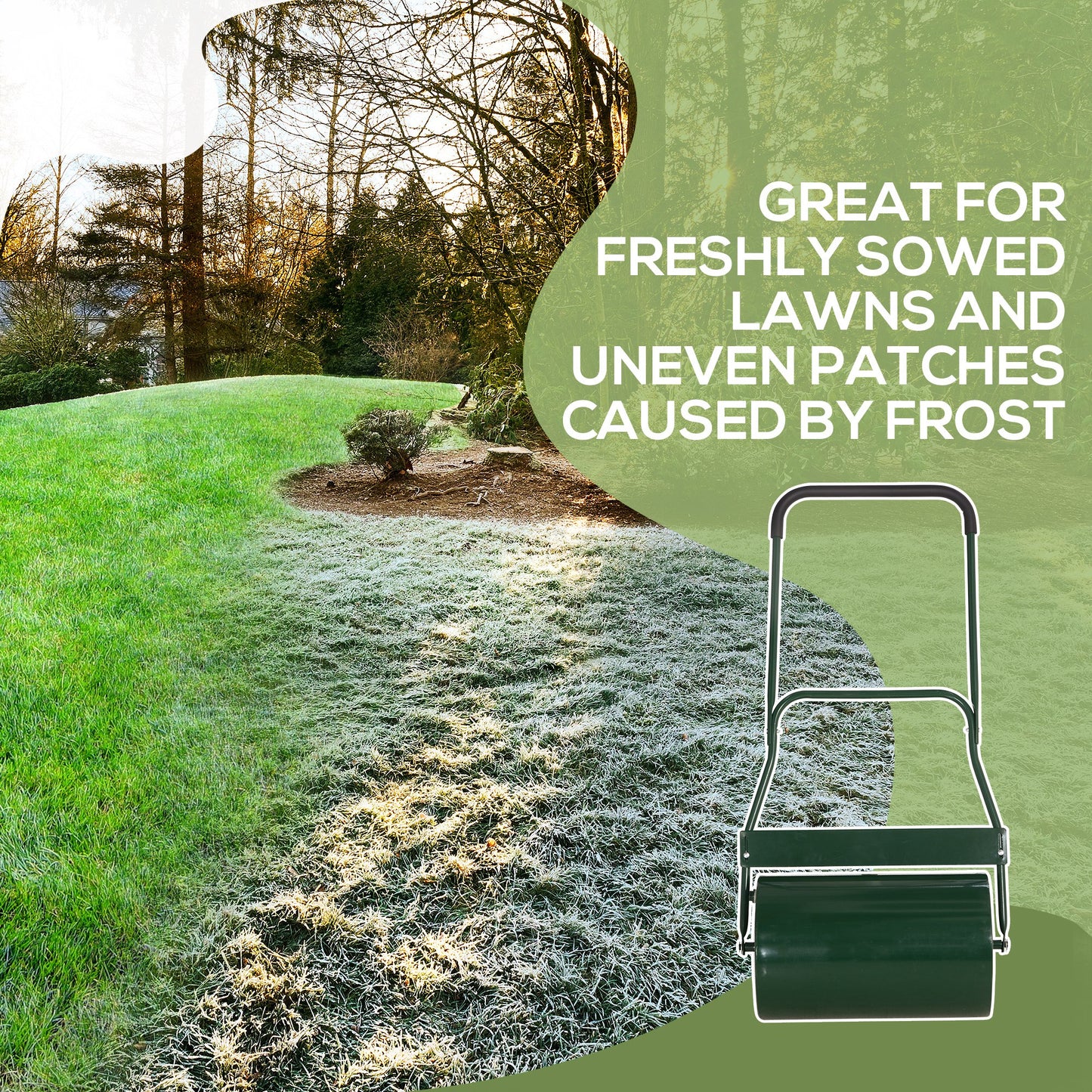 Outsunny 40L Lawn Roller Drum Scraper Bar Collapsible Handle Water or Sand Filled Î¦32cm Green