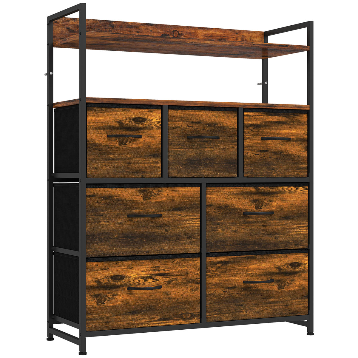 HOMCOM Chest of Drawers, Bedroom Fabric Dresser with 7 Drawers, Storage Organiser Unit with Open Shelves, Rustic Brown Default Title