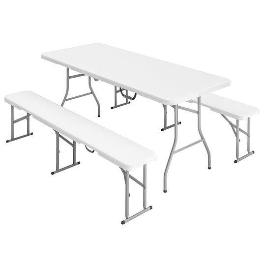 Outsunny Three-Piece Folding Picnic Table and Bench Set - White