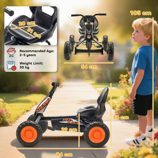 AIYAPLAY Kids Pedal Go Kart with Steel Frame, Sporty Design, for Ages 2-5 Years, Black