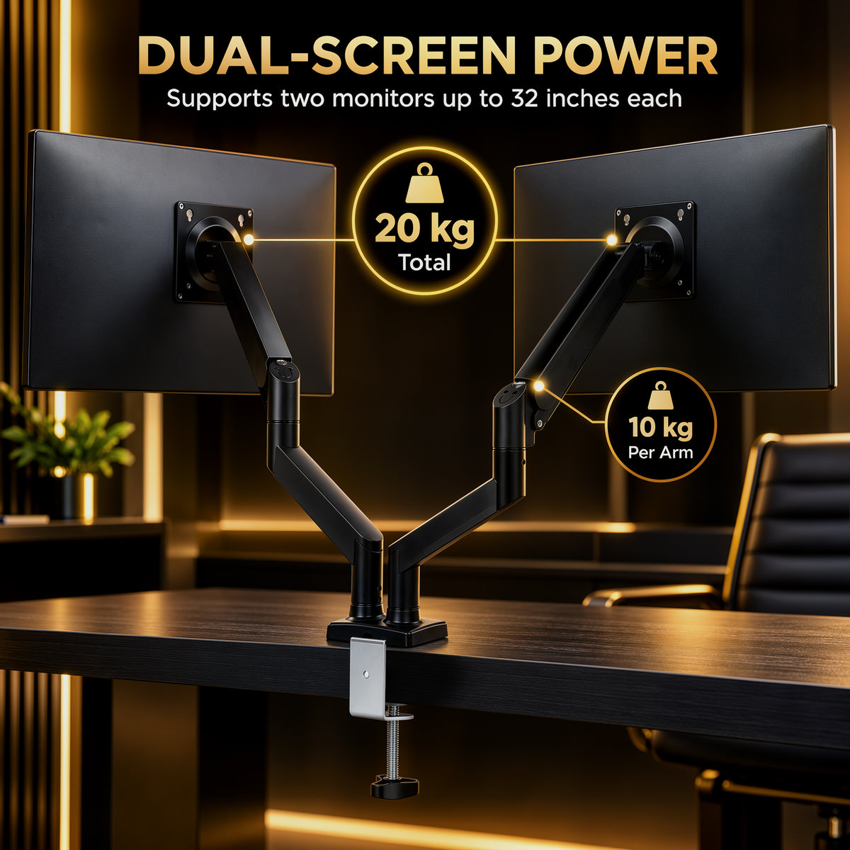 HOMCOM Dual Monitor Stand for 2 Screens up to 32", Height Adjustable Monitor Riser with Tilt & Swivel