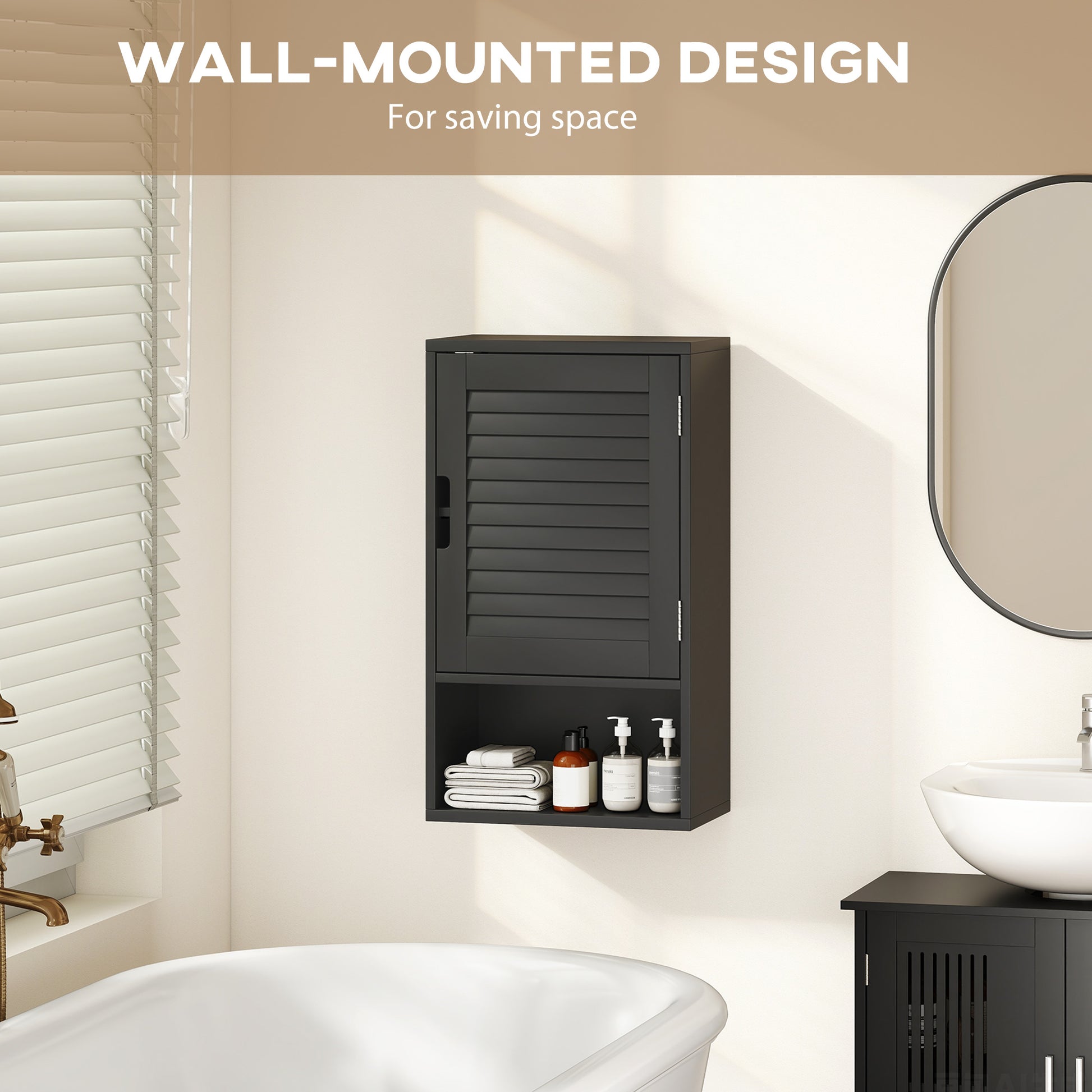 HOMCOM Bathroom Cabinet, Wall Mounted Storage Cabinet with Adjustable Shelves, 40 x 20 x 60 cm, Black