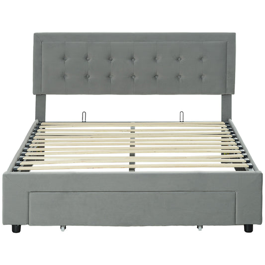 HOMCOM Double Size Ottoman Bed Frame 140W x 193.5D x 95Hcm with Front Drawer - Grey