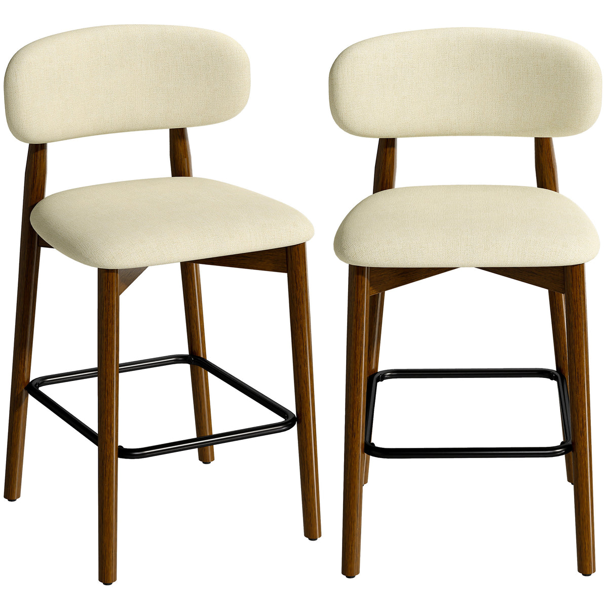 HOMCOM Bar Stools Curved Open Back Padded Seat Footrest Set of 2 for Kitchen Beige Default Title