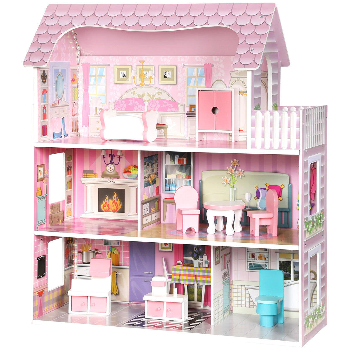 AIYAPLAY Dolls House, 6 Rooms Modern Dollhouse with LED Lights, 8 Furniture Pieces, 3-Level Playhouse Gift for Kids 3-6 Years Default Title