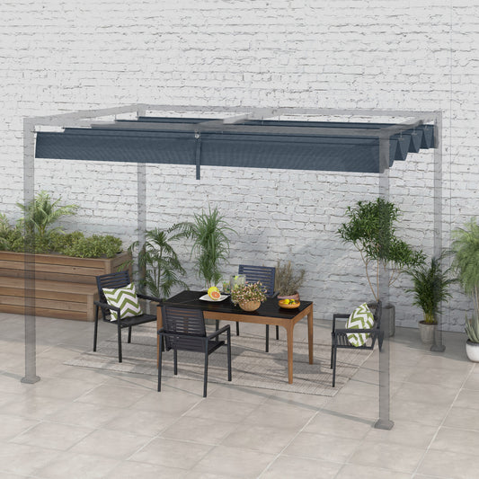 Outsunny Pergola Roof, Retractable Sun Shade Cover for 2.85 x 2m Pergola, UV30+ Protected, Dark Grey