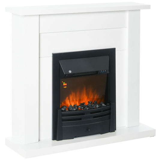 HOMCOM 40" Electric Firplace Suites & Mantelpiece w/LED Flames Remote Marble Stone Modern Curved Surround Intelligent Safe Tempered Glass Adjustable Thermal 1000W/2000W