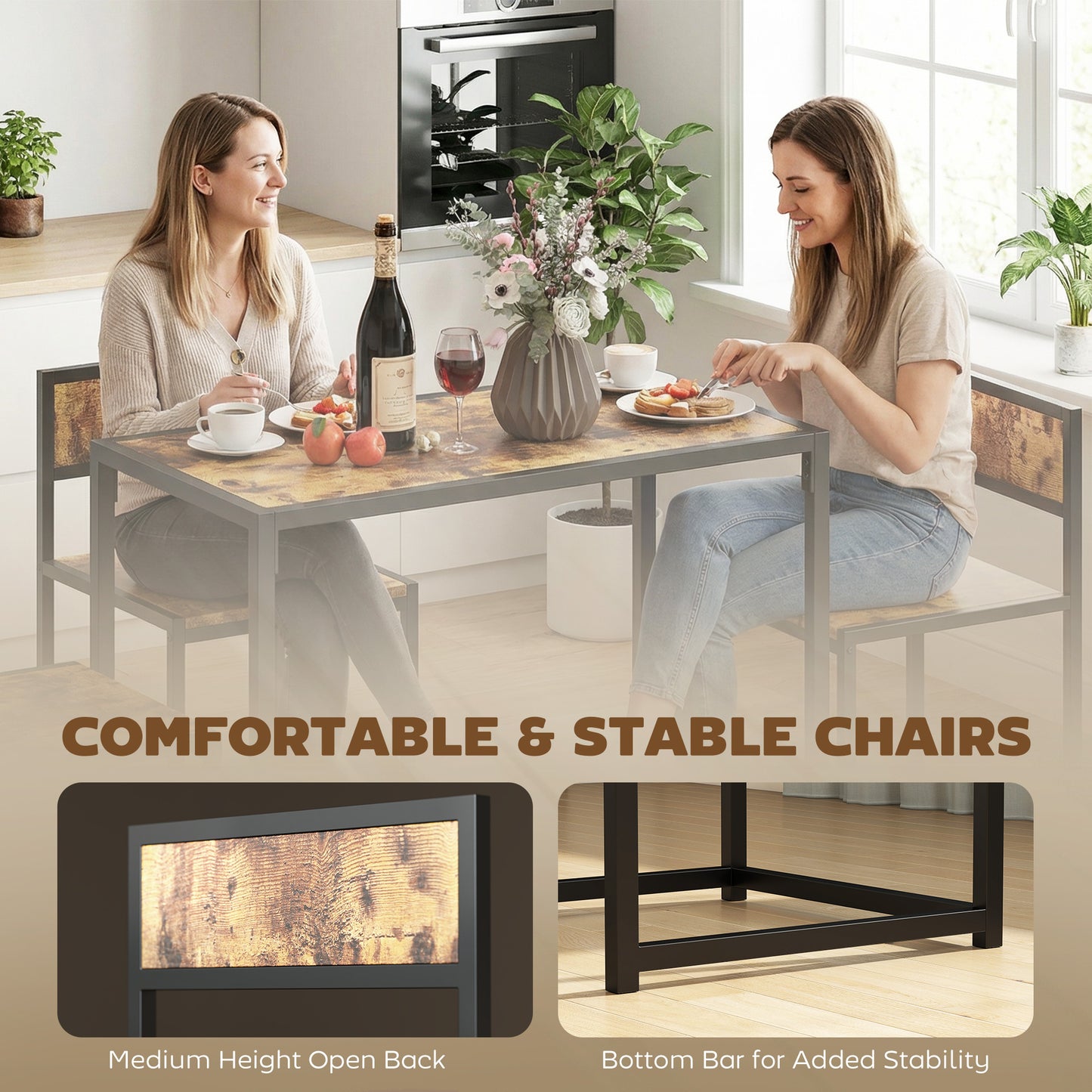 HOMCOM 3 Piece Table Stool Set - Rustic Brown