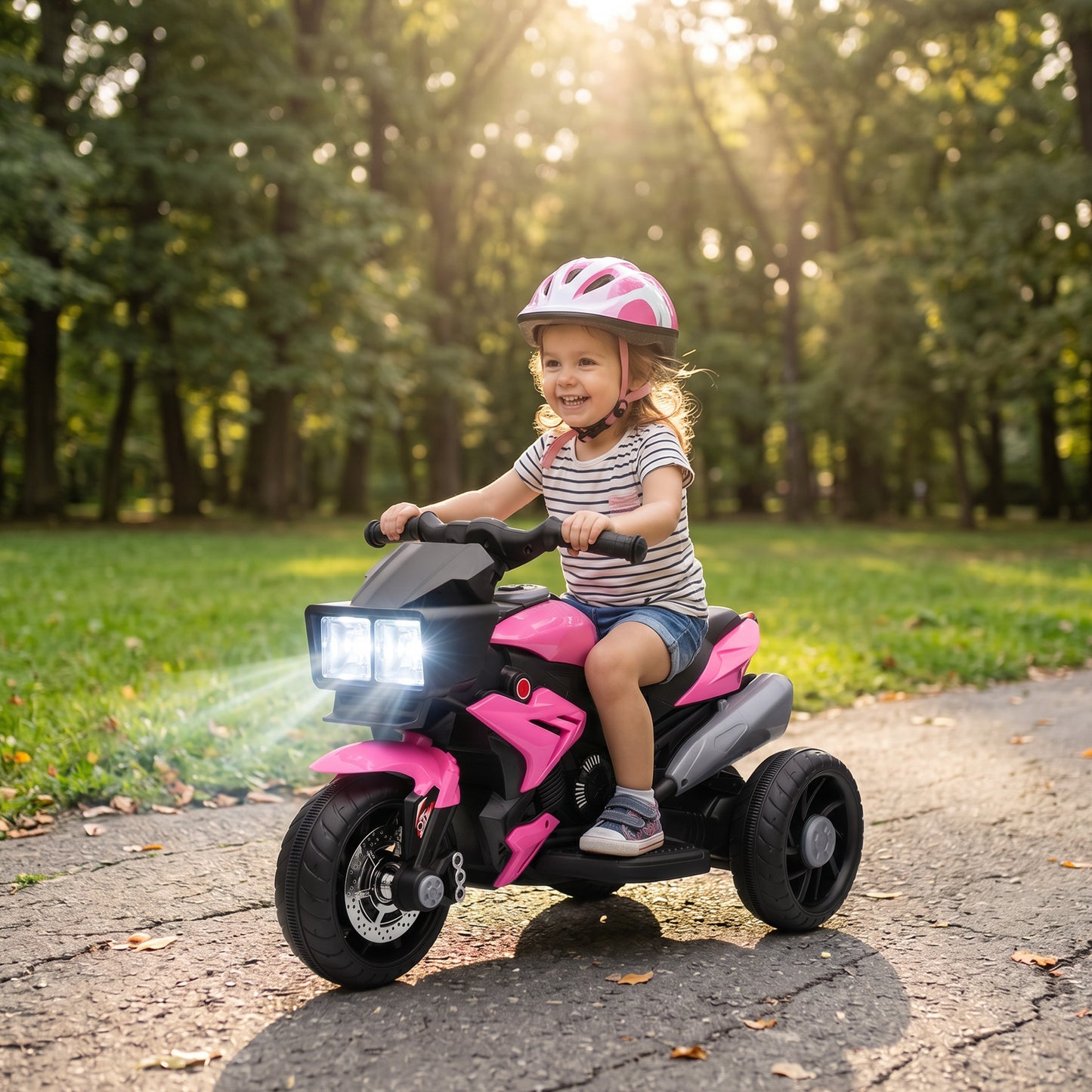 AIYAPLAY Kids Electric Motorcycle Ride-On Toy, 3-Wheel Battery-Operated Motorbike with Horn, Toddler Ride On Bike, Pink