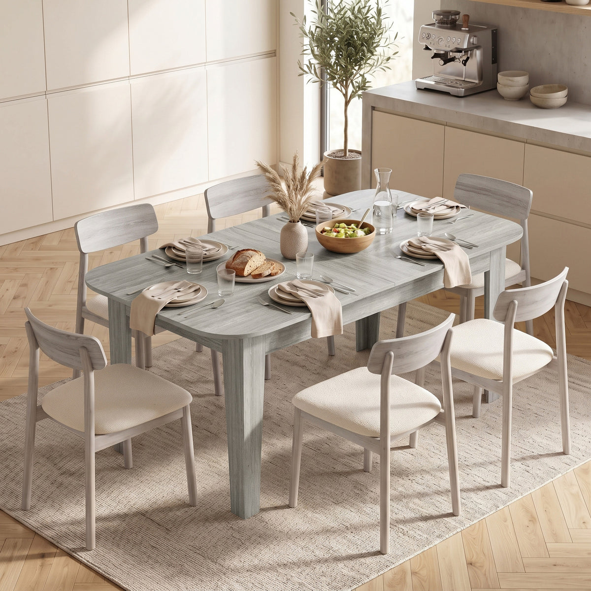HOMCOM Extendable Oval Dining Table for 4-6, Modern Expandable Kitchen Table, Round Edges, Grey Wood Effect