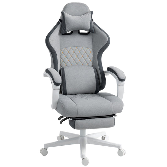 HOMCOM Ergonomic High Back Gaming Chair for Adults, Printed Velvet Computer Recliner Chair with Footrest, Lumbar Support, Adjustable Height and 360Â° Swivel Seat for Office or Gaming, Grey