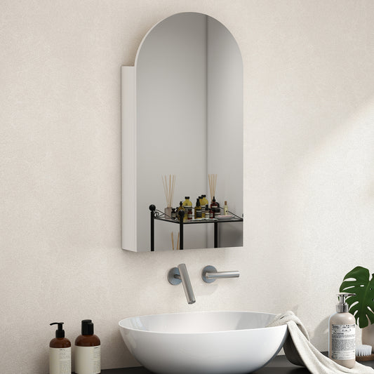 HOMCOM Arched Bathroom Mirror Cabinet with Adjustable Glass Shelves - White