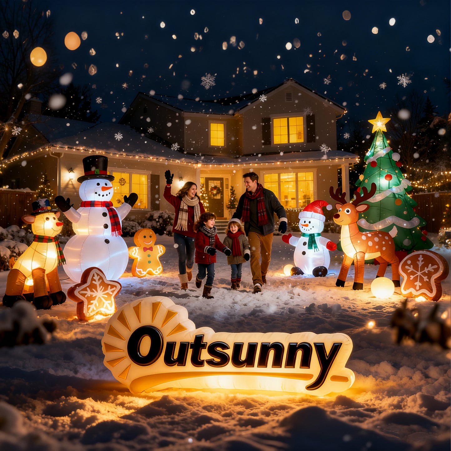 Outsunny 7FT Hanging Christmas Inflatable Santa with Dog, Christmas Blow Up Decoration with Built-in LED Lights for Garden, Indoor Outdoor Home Decor