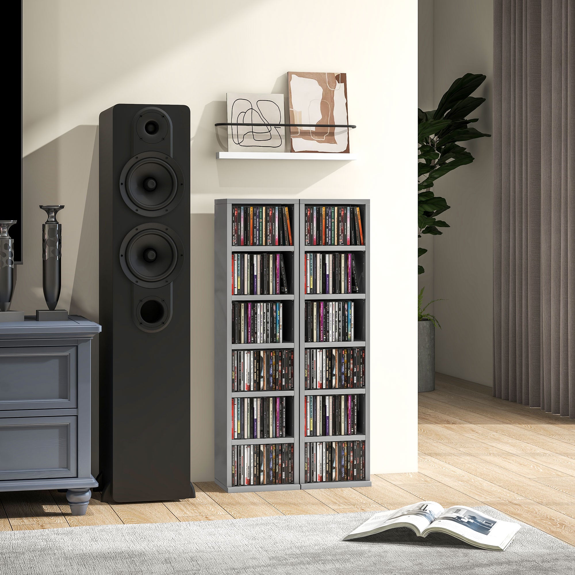HOMCOM Set of 2 CD Media Display Shelf Unit Tower Rack with Adjustable ...