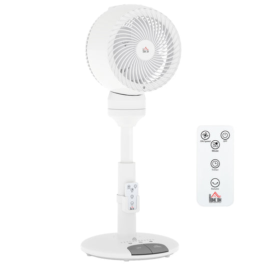 HOMCOM Standing Fan for Bedroom, 28" Pedestal Fan with Remote, 70Â° Oscillating, 90Â° Vertical Tilt, 3 Speeds, Adjustable Height, 7H Timer, Foot Button, White
