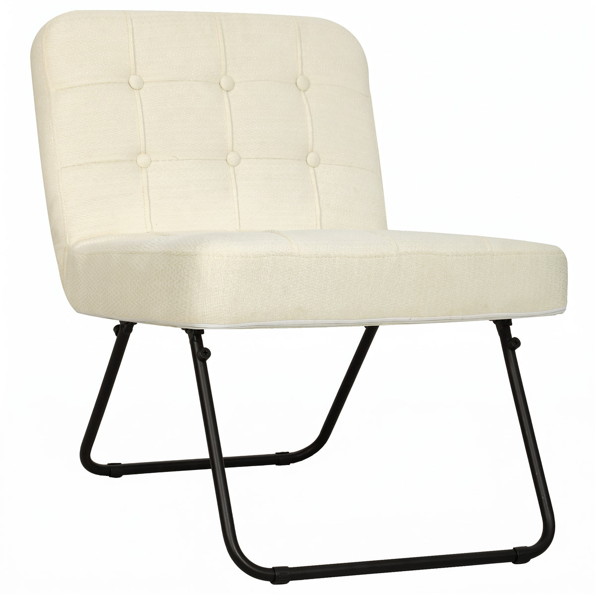 HOMCOM Modern Accent Chair, Foldable Chenille Upholstered Lounge Chair with Backrest, Wide Seat, Cream Default Title