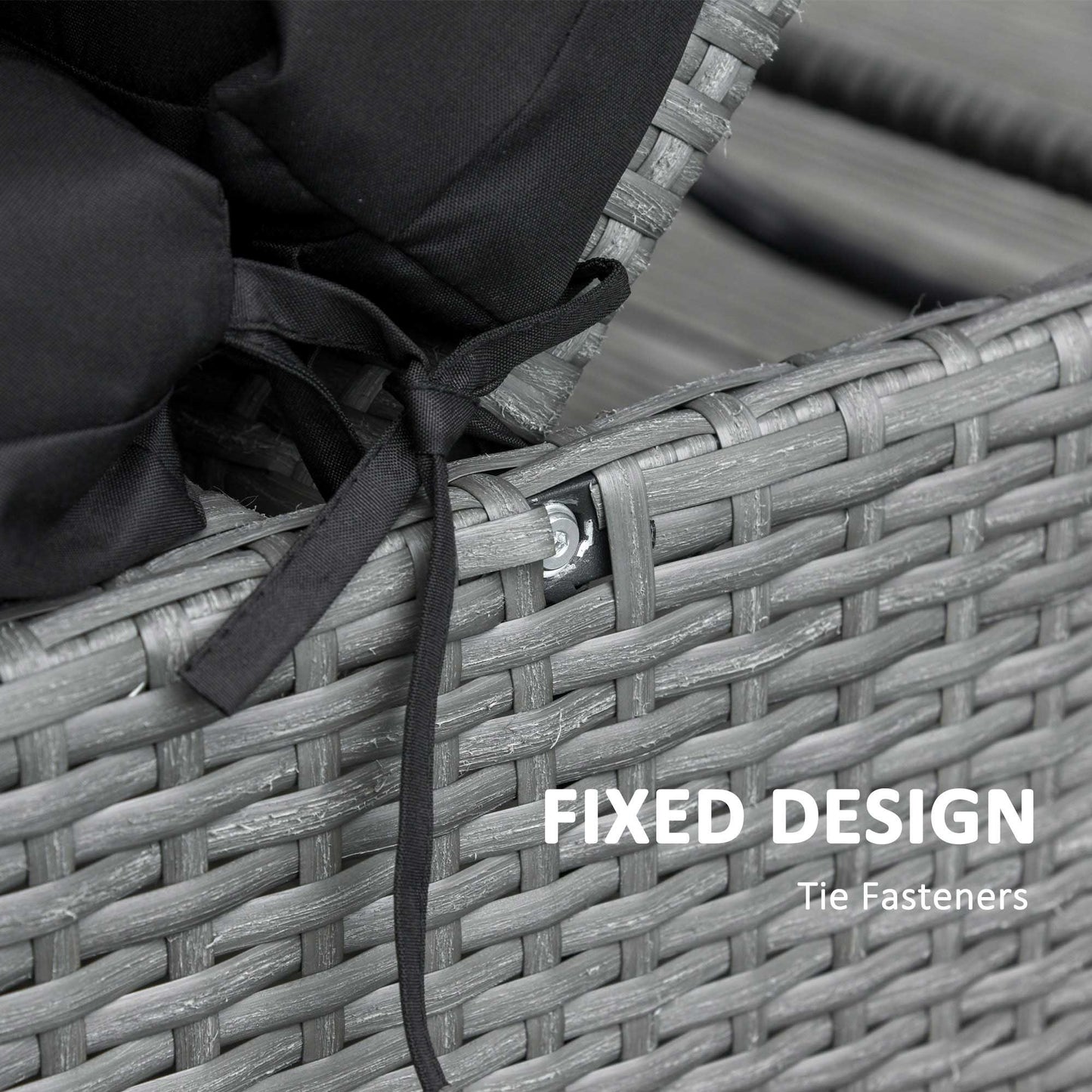 Outsunny Set of 2 Sun Lounger Cushions, Replacement Cushions for Rattan Furniture with Ties, 196 x 55 cm, Cushion ONLY, Black