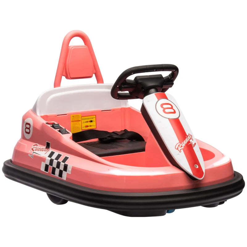 6V Electric Kids Dodgem Bumper Car, 6V Spin Waltz Car, with Music, Horn, Lights - Pink