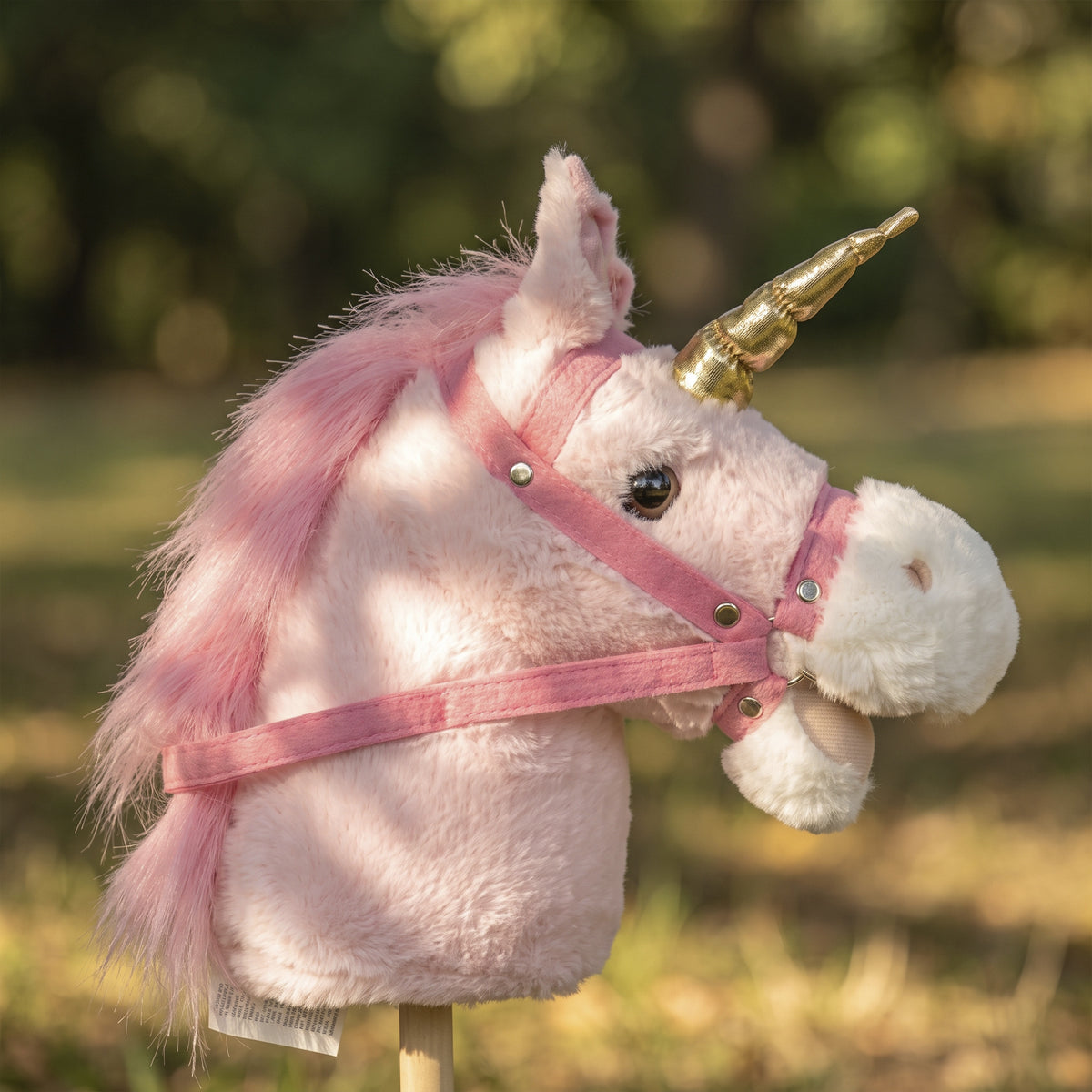 AIYAPLAY Hobby Horse with Wood Wheels, Stick Horse with Grip Handle, Sound, Plush Hobby Horse Toy for Imaginative Play, Pink